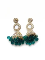 Yaari Collections Gold-Plated Kundan Jhumka Earrings with Emerald Green Beads | Traditional Statement Drop Earrings for Women | Bridal & Festive Wear - Image 4