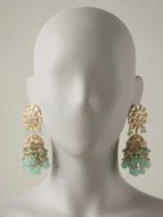 Yaari Collections Gold-Plated Kundan Jhumka Earrings with Mint Green Beads & Pearl Drops | Traditional Bridal Statement Earrings for Women | Ethnic Festive Wear - Image 4
