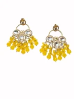 Yaari Collections Gold-Plated Kundan Chandbali Earrings with Yellow Beads | Traditional Statement Drop Earrings for Women | Festive & Party Wear Jewellery - Image 3