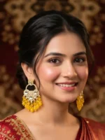 Yaari Collections Gold-Plated Kundan Chandbali Earrings with Yellow Beads | Traditional Statement Drop Earrings for Women | Festive & Party Wear Jewellery