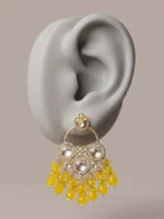 Yaari Collections Gold-Plated Kundan Chandbali Earrings with Yellow Beads | Traditional Statement Drop Earrings for Women | Festive & Party Wear Jewellery - Image 5
