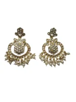 Yaari Collections Gold-Plated Kundan Chandbali Earrings with Pearl Drops | Traditional Statement Ethnic Earrings for Women | Bridal & Festive Wear - Image 3