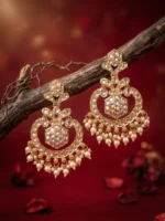 Yaari Collections Gold-Plated Kundan Chandbali Earrings with Pearl Drops | Traditional Statement Ethnic Earrings for Women | Bridal & Festive Wear - Image 2
