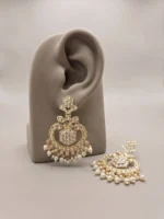 Yaari Collections Gold-Plated Kundan Chandbali Earrings with Pearl Drops | Traditional Statement Ethnic Earrings for Women | Bridal & Festive Wear - Image 4