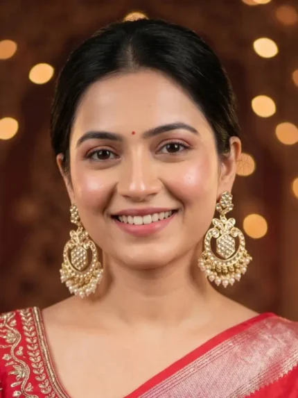 Yaari Collections Gold-Plated Kundan Chandbali Earrings with Pearl Drops | Traditional Statement Ethnic Earrings for Women | Bridal & Festive Wear