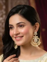 Yaari Collections Gold-Plated Kundan Chandbali Earrings with Pearl Drops | Traditional Statement Ethnic Earrings for Women | Bridal & Festive Wear - Image 5